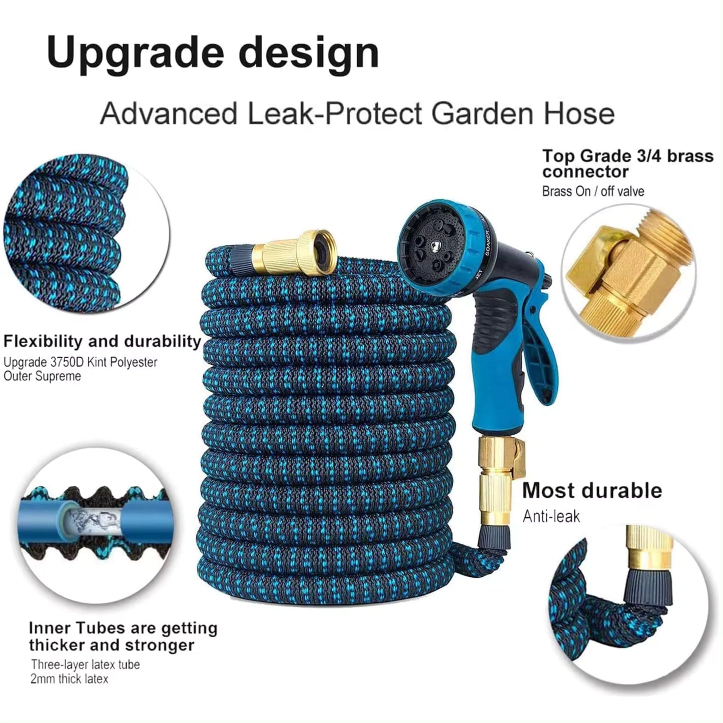 Expandable Garden Hose 100 Fts with 10 Functions Spray Gun, 4 Layers Latex Inner Tube